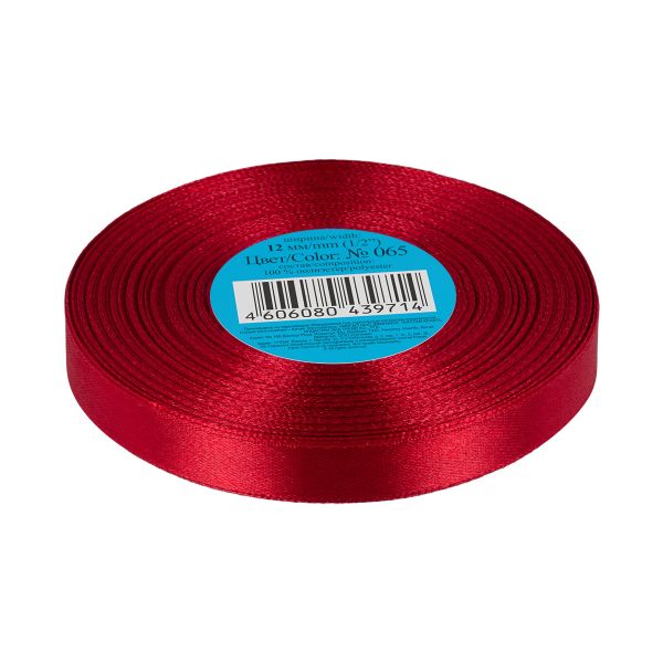 Лента атласная 1-сторонняя 12.0 мм / 33±2 метра, 065 красный, Gamma