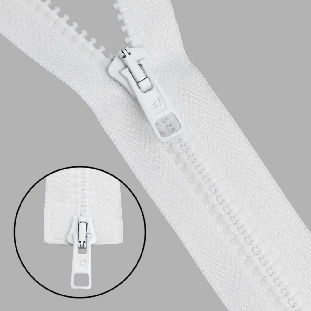 Молния трактор Arta Т6 (6 мм) 2 зам., разъем., 75 см, цв. 001 белый, уп.5 шт