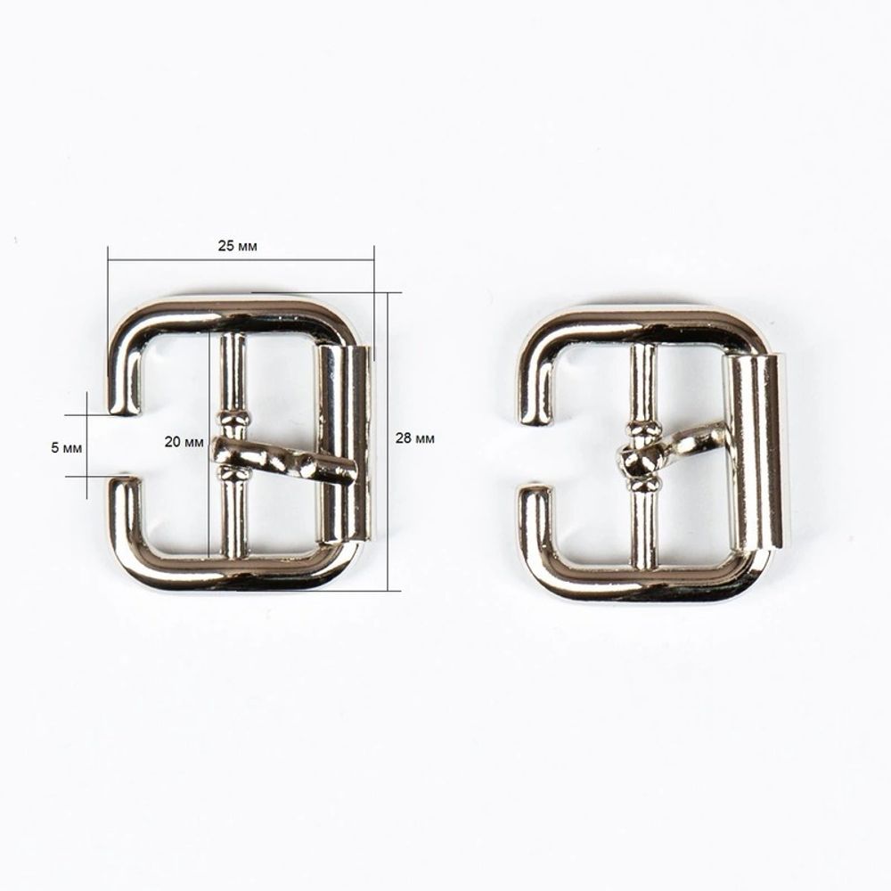 Пряжка ременная металл 20 мм (внешн. 28х25 мм), 10 шт, с роликом, никель, BIG