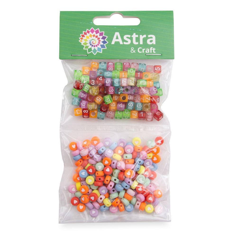 Бусины пластик набор Цифры и сердце, пластик, 2х20гр Astra&amp;Craft, CN2038-6590