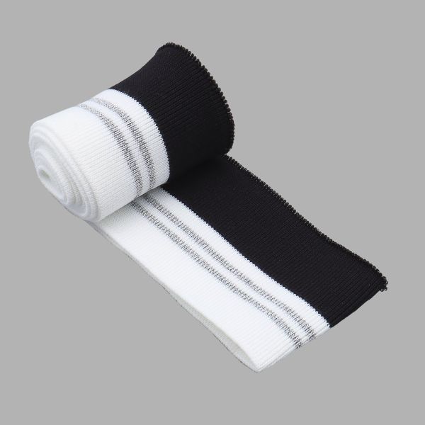 Подвяз (довяз) трикотажный с полосками люрекс 6 см / 1 метр, 2 черный/белый/серебро, 3AR2872