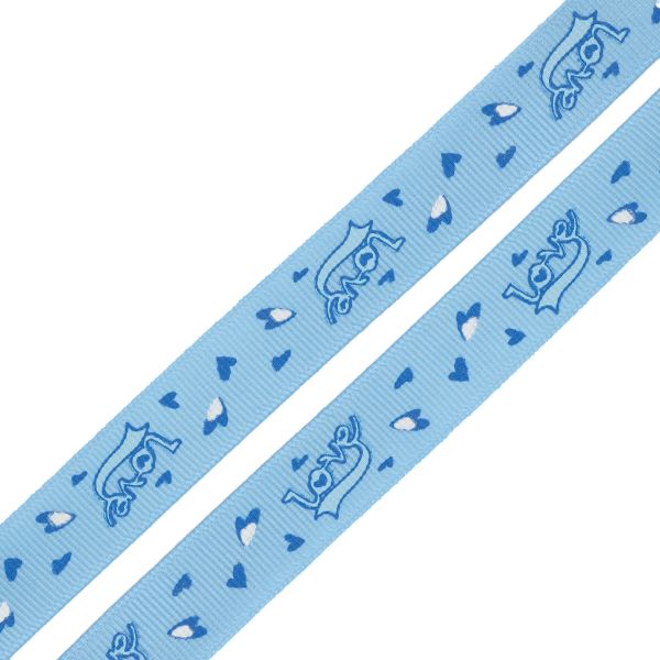 Лента репсовая (в рубчик) 15.0 мм, 3м, Love, голубой