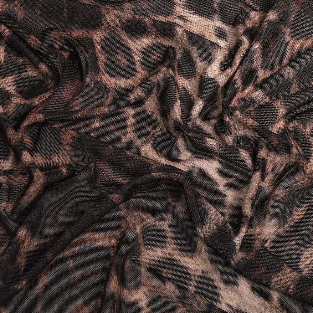 Сетка бельевая эластичная 120 г/м², шир.150 см / 1 метр, принт Леопард, T-0904, 3 т.бежевый /T-0904.3.1/