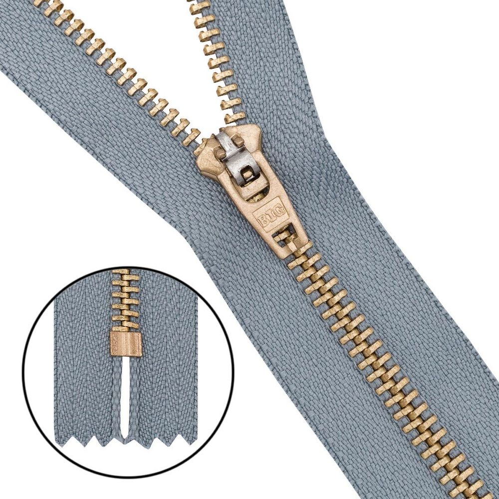 Молния металл джинсовая Т5 (5 мм) 1 зам., н/раз., 14 см, св.серый, 39067/14-3, 10 шт