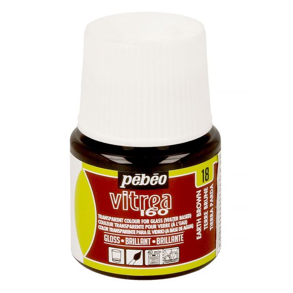 Краска по стеклу (под обжиг) глянцевая Vitrea 160, 45 мл, 111018 коричневая земля, Pebeo