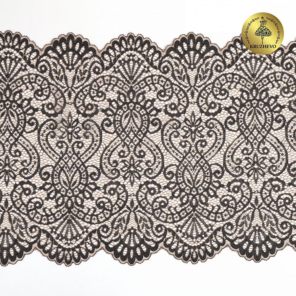 Кружево бельевое эластичное 225 мм / 120 м, 40992 цв.L30 кофе с молоком+черный, Kruzhevo