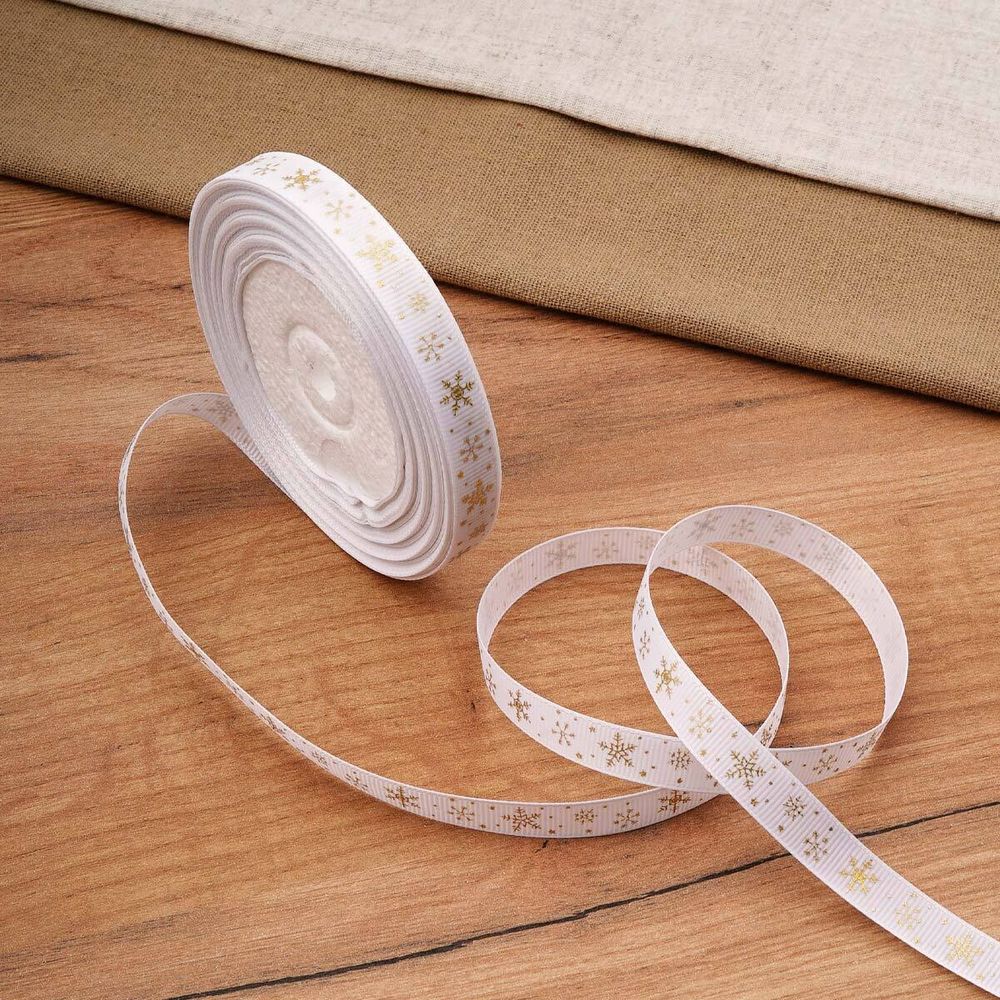 Лента репсовая (в рубчик) Новый год 12мм / 22.86±1 метров, цв. белый, 3AR3012