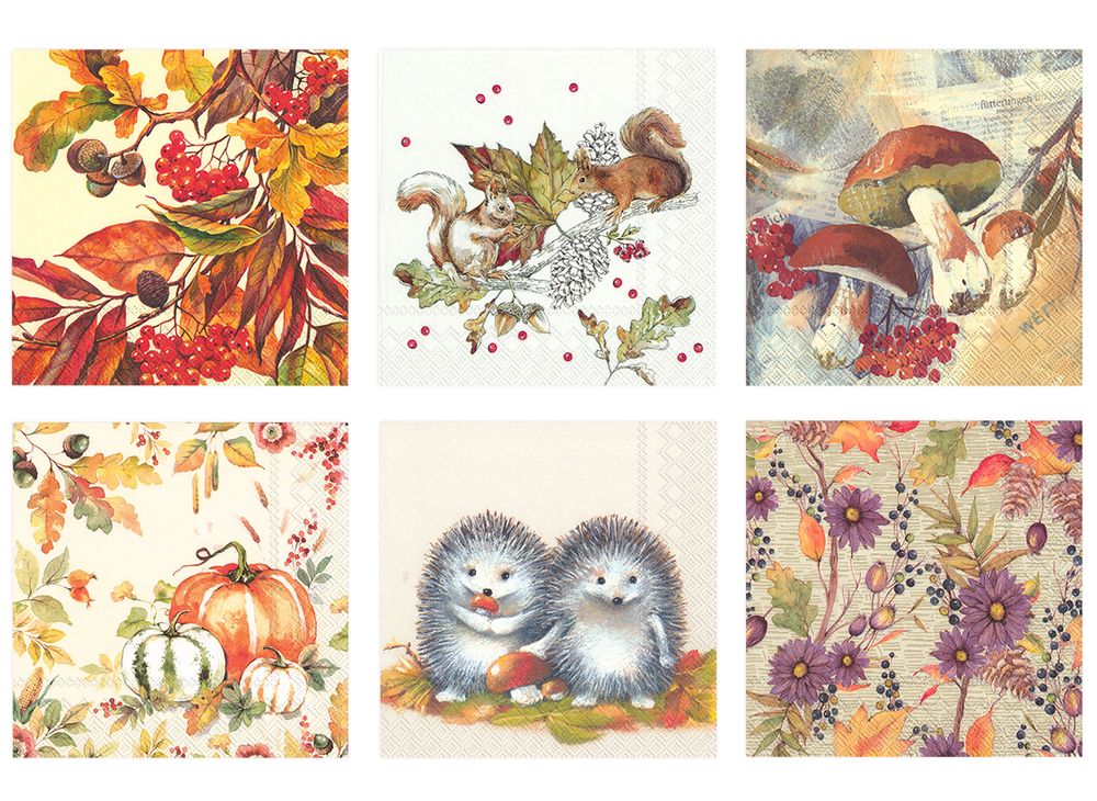 Салфетки для декупажа ассорти №72, 6 шт, Символы осени, Love2art №72