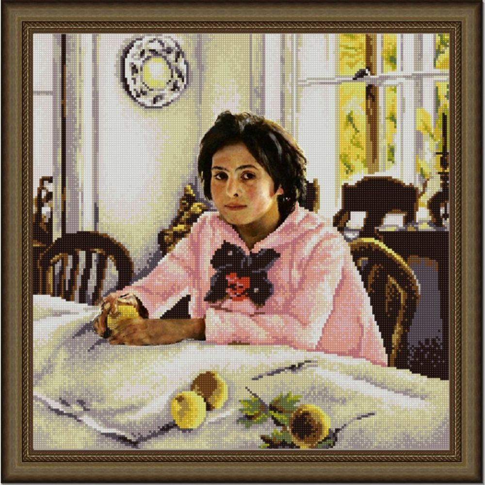 Рисунок для вышивания бисером Конек, 9824 Девочка с персиками 40х40 см