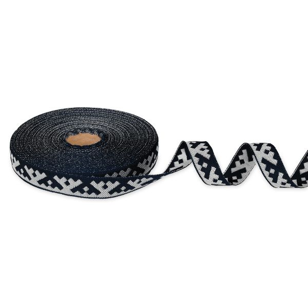 Лента (тесьма) жаккардовая 18.0 мм / 25±1 метров, Орнамент для северных народов, рис 6753 черный-белый, Gamma С3771