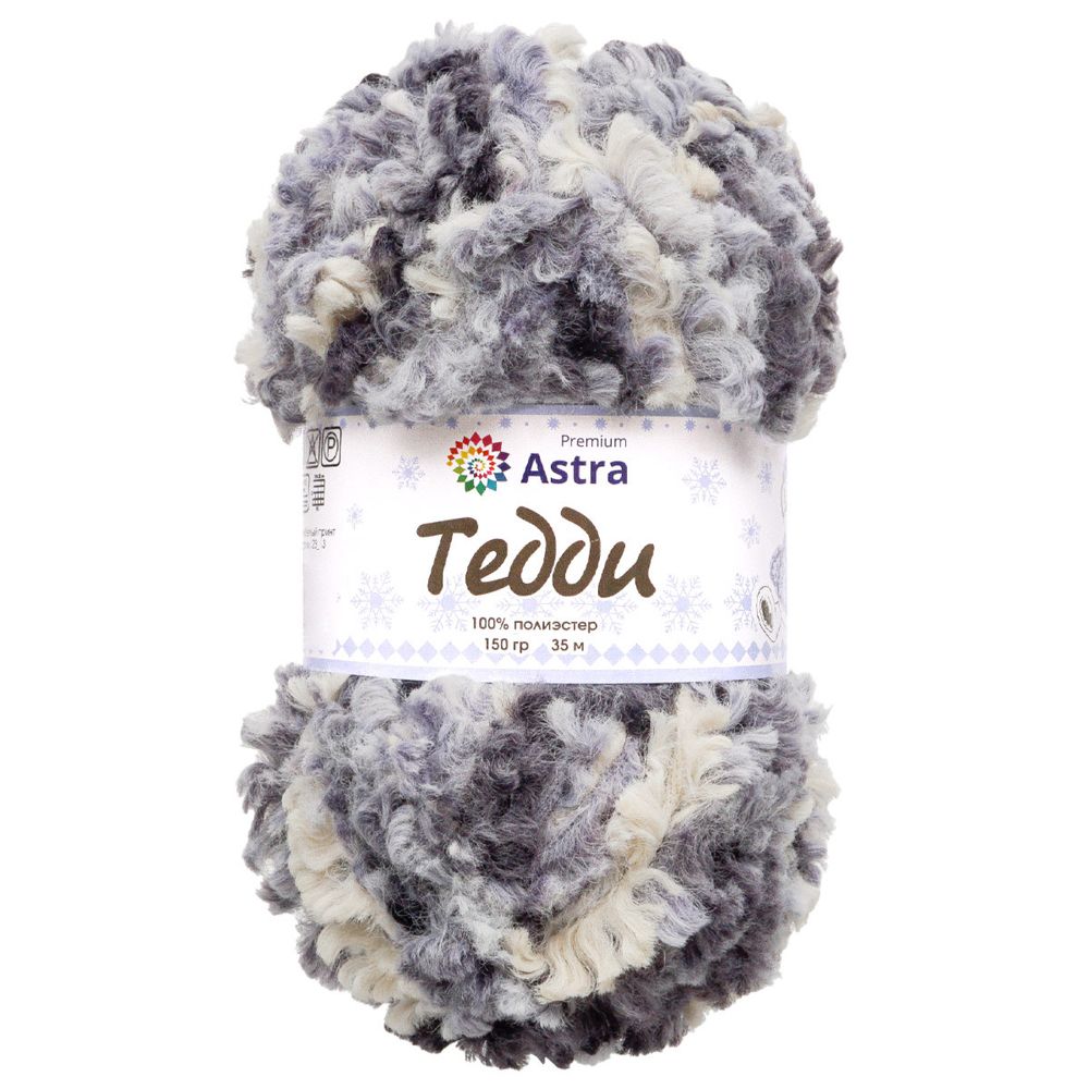 Пряжа Astra Premium (Астра Премиум) Тедди букле / уп.1 мот. по 150 г, 35 м, 12 серо-белый принт