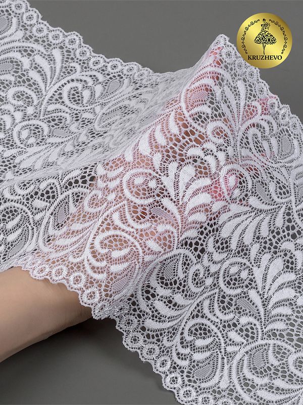 Кружево бельевое эластичное 180 мм / 20 м, 240, цв.1 белый, Kruzhevo