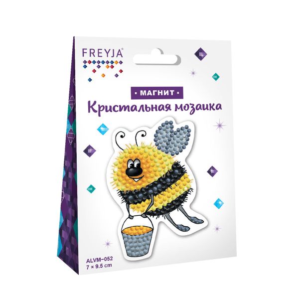 Алмазная (кристальная) мозаика Фрея, магнит Шмель, 7х9.5 см