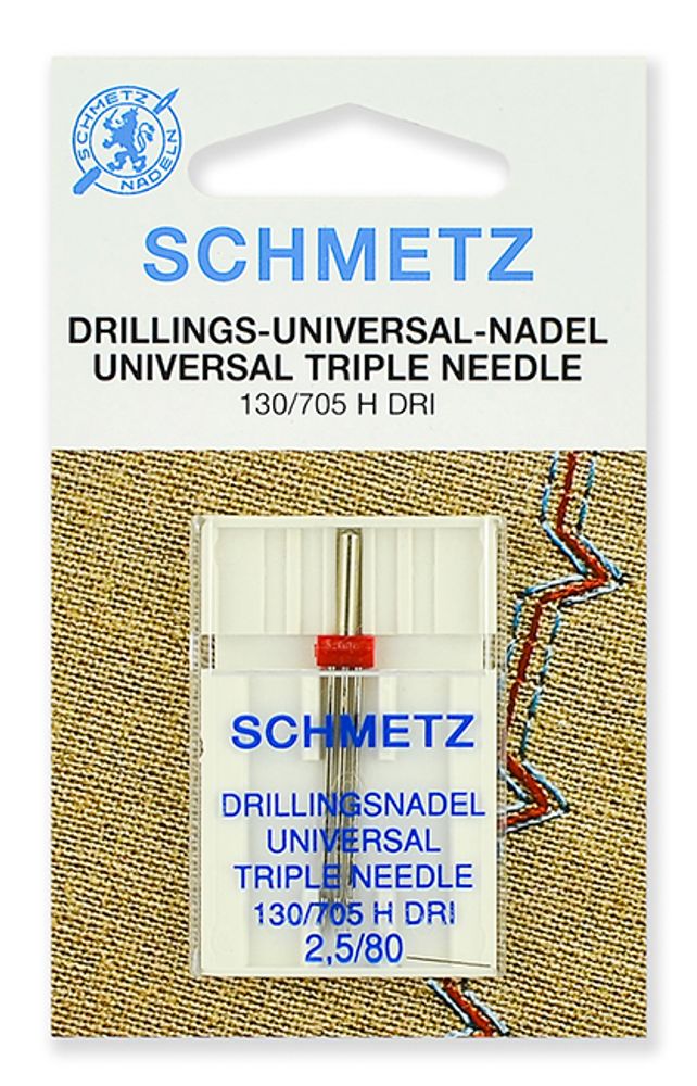 Иглы для швейных машин тройные Schmetz 130/705H DRI №80/2.5, уп. 1 игла