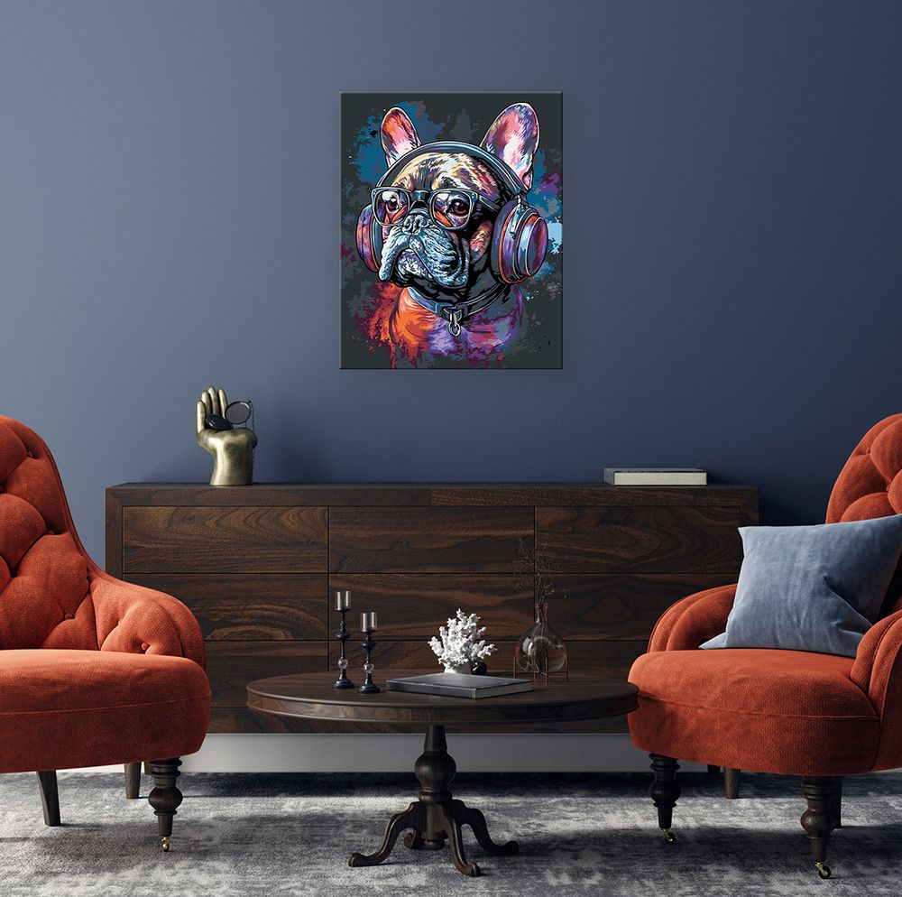 Картина по номерам Фрея PNB/PLB-290, Стильный бульдог, (эффект черного холста) 50х40 см