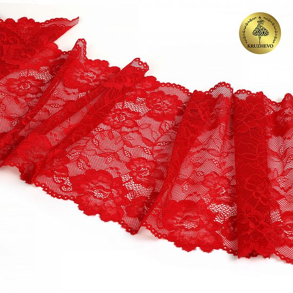 Кружево бельевое эластичное 190 мм / 10 м, 24, цв.красный, Kruzhevo