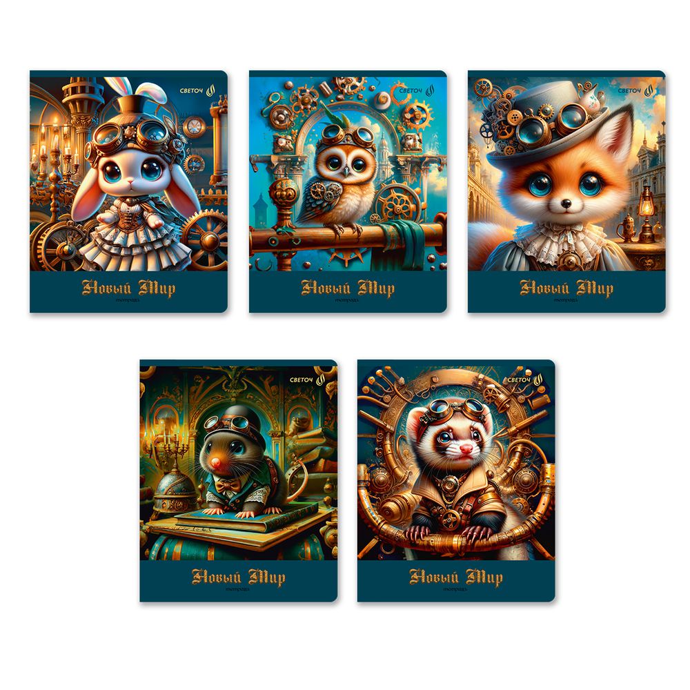 Тетрадь ученическая общая, A5+ 48 л. на скобе 65 г/м², белизна 100 %, 10 шт, клетка, 01135 Новый мир, Светоч Т88