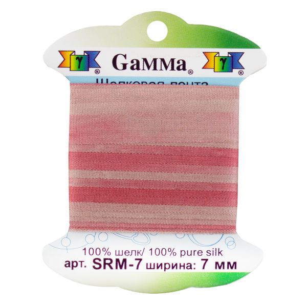 Лента (тесьма) шелковая 7.0 мм / 9.1±0.5 метров, M129 т.розовый/розово-бежевый, Gamma SRM-7