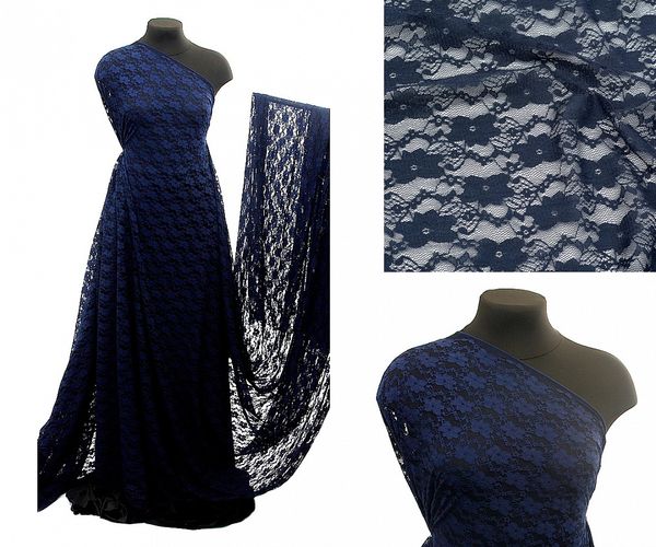 Ткань кружевная стрейч 100 г/м², 150 см / 1 метр, TBY.M903 цв.318 нейви