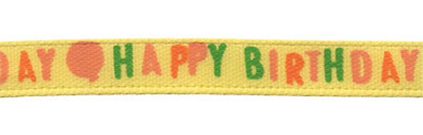 Лента атласная с рисунком 6.0 мм / 22.8±1 метра, W1/015 happy birthday/желтый, Gamma ALP-063