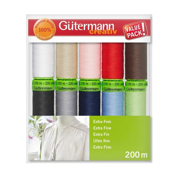 Швейные нитки (набор) Gutermann Extra Fine, 10х200 м, №1