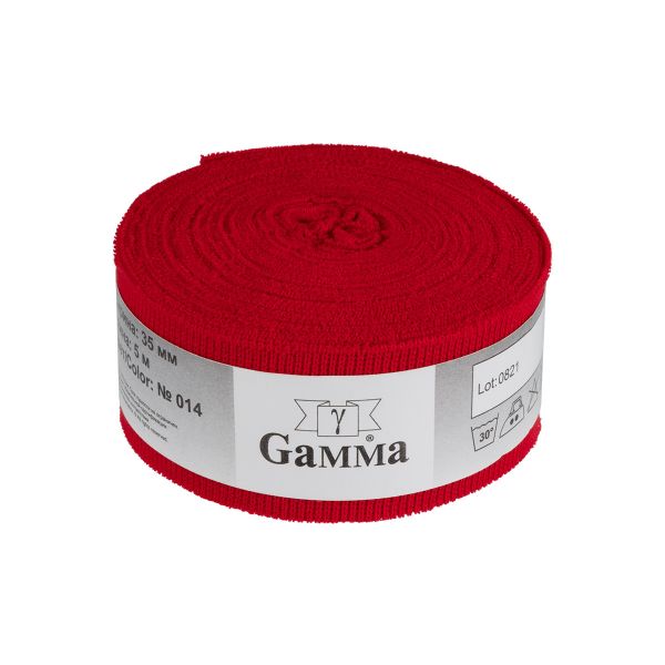Косая бейка трикотажная 35 мм / 5 шт по 5 метров, (рибана), 014 красный, Gamma