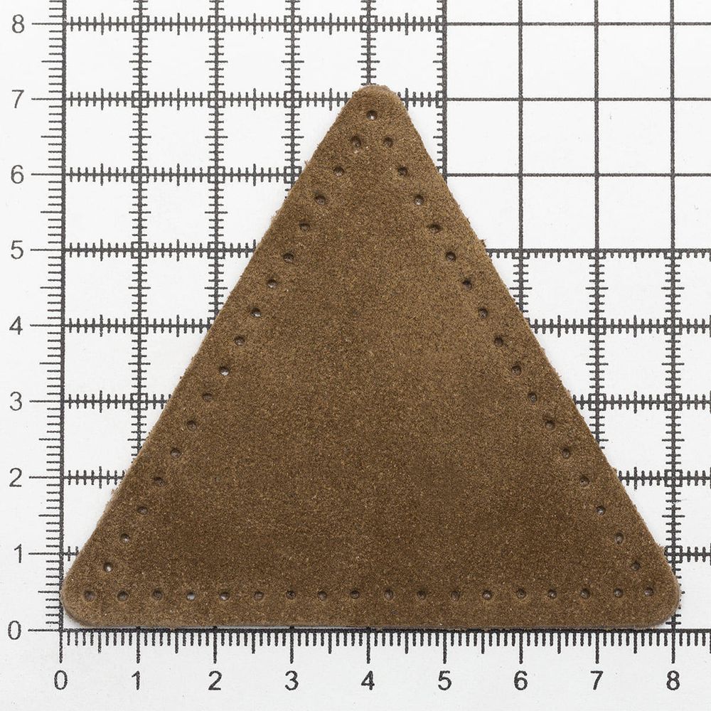 Заплатки пришивные из замши, треугольник равносторонний 8см с перфорацией, 2 шт, 100% кожа, 32 кэмел, 59126