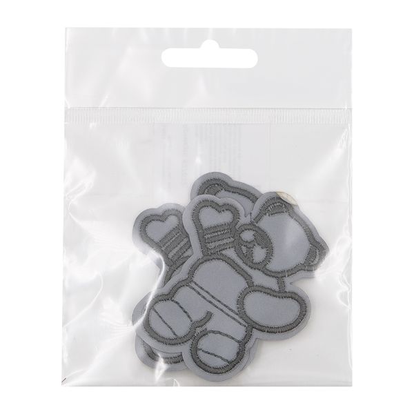 Термоаппликация светоотражающая Мишка, 56х70 мм, серый, LA453, 2 шт