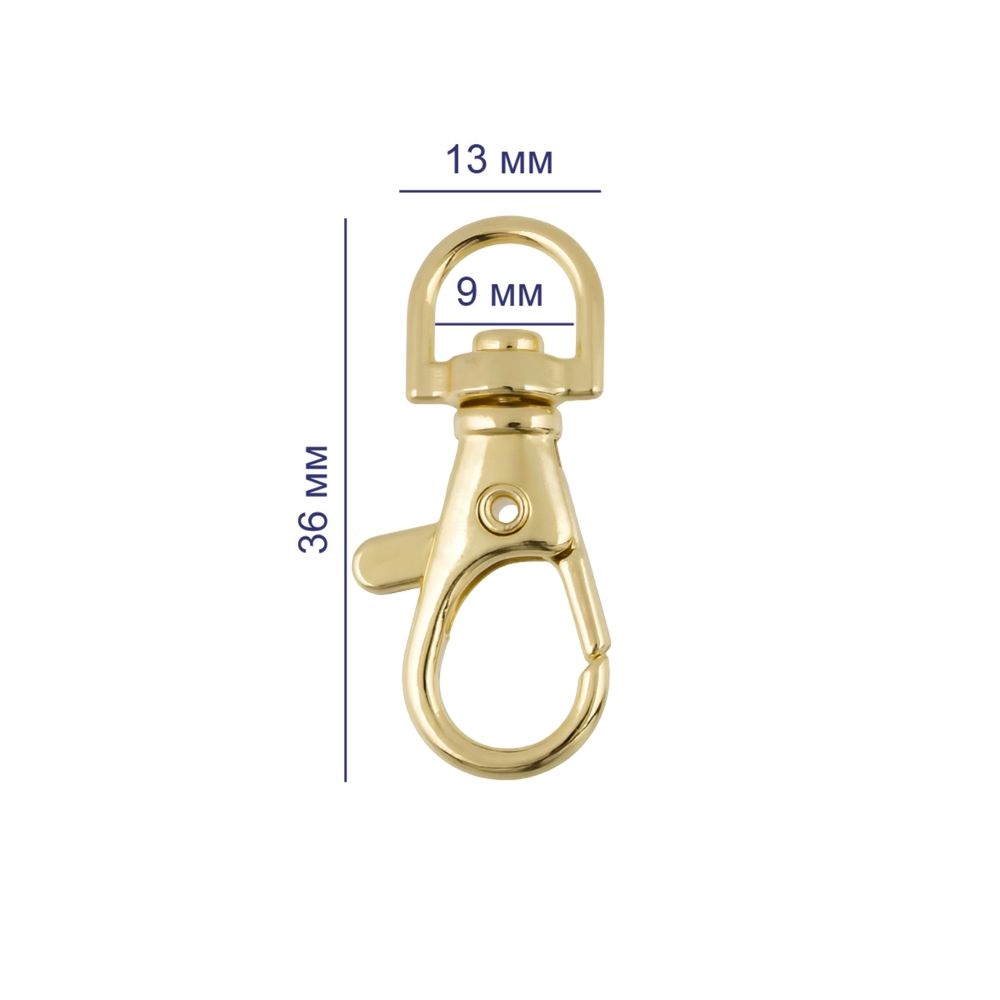 Карабин металл 09 мм (36х13 мм), 10 шт, 30 золото, Gamma GH 100/09/10
