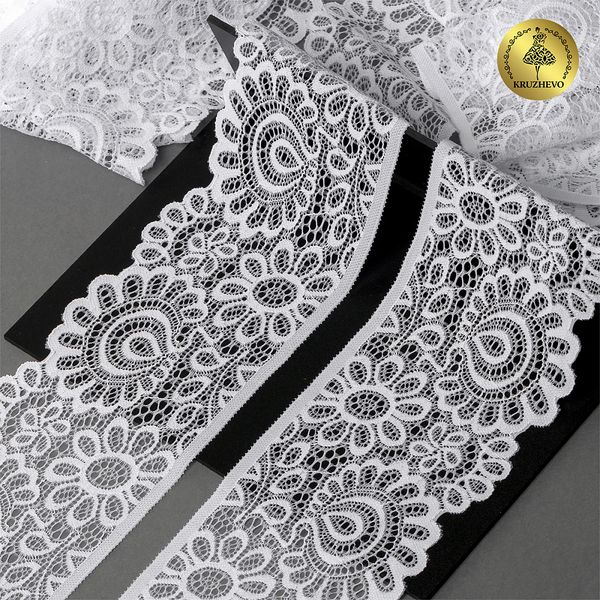 Кружево эластичное (стрейч) 90 мм, TBY.YSTL00839.N, 001 белый, 25м, Kruzhevo