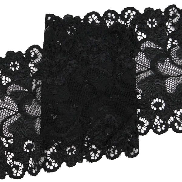 Кружево бельевое эластичное 150 мм / 3.4 метра, цвет черный