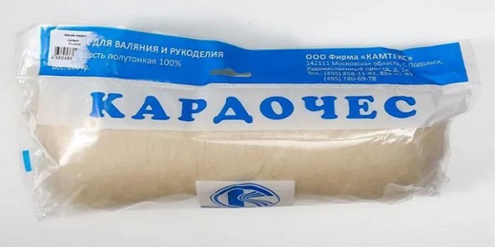 Шерсть для валяния Камтекс кардочес Мини 100% полутонкая шерсть 100 г, 001 суровый