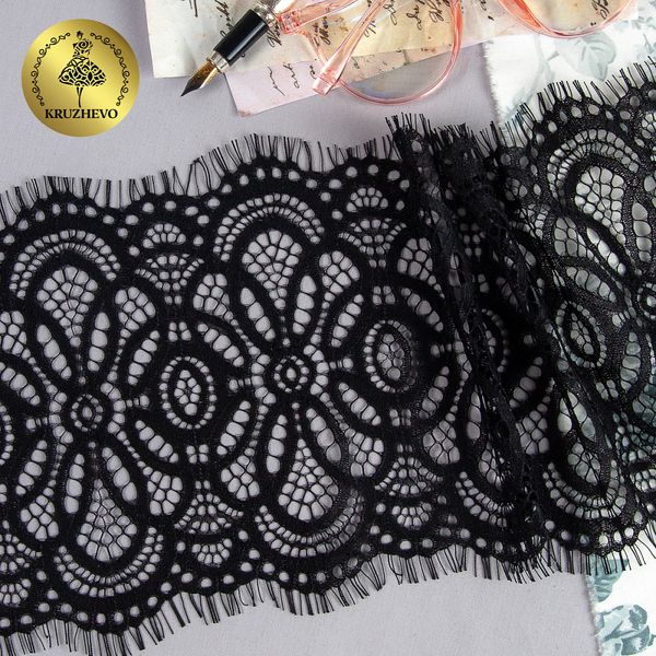 Кружево шантильи (реснички) 180 мм, диз. 224, цв.2 черный, уп. 3 м, Kruzhevo