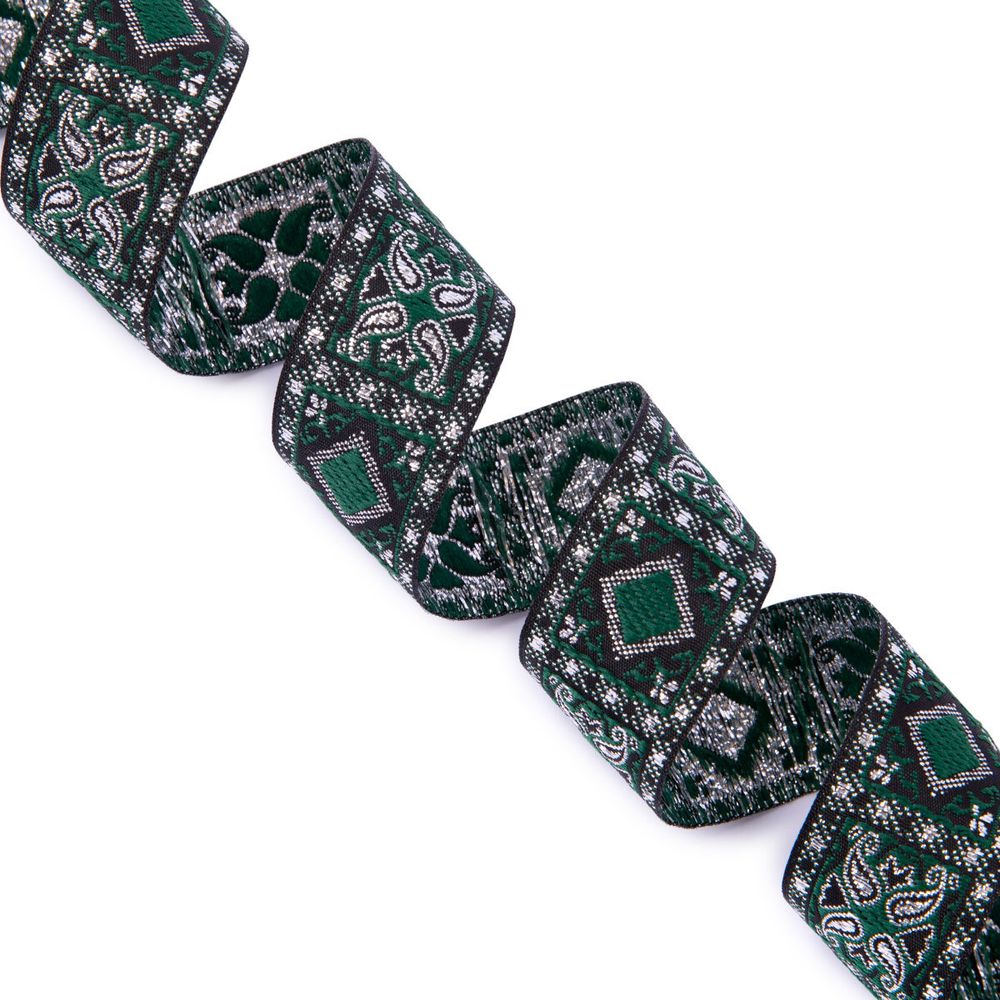 Лента (тесьма) жаккардовая 25.0 мм / 10±0.5 метров, черный/зеленый, Gamma TRJ-119(46)