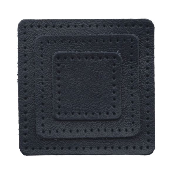 Набор заплаток пришивных из кожи, квадрат 4см, 6см и 8см, с перфорацией, 3 шт, 100% кожа (05 темно-синий), 9402