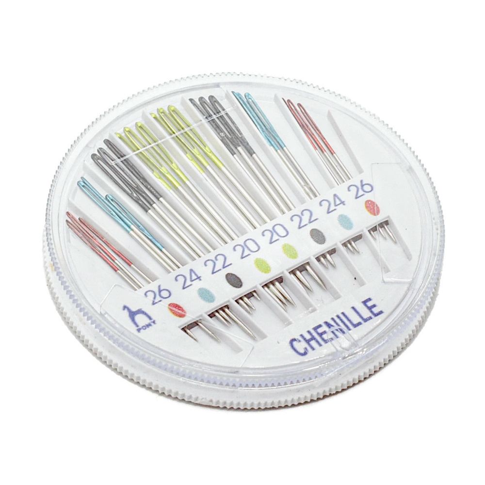 Иглы ручные для синели, глади с цветным ушком, №20-26,24 шт, в розетке, Pony