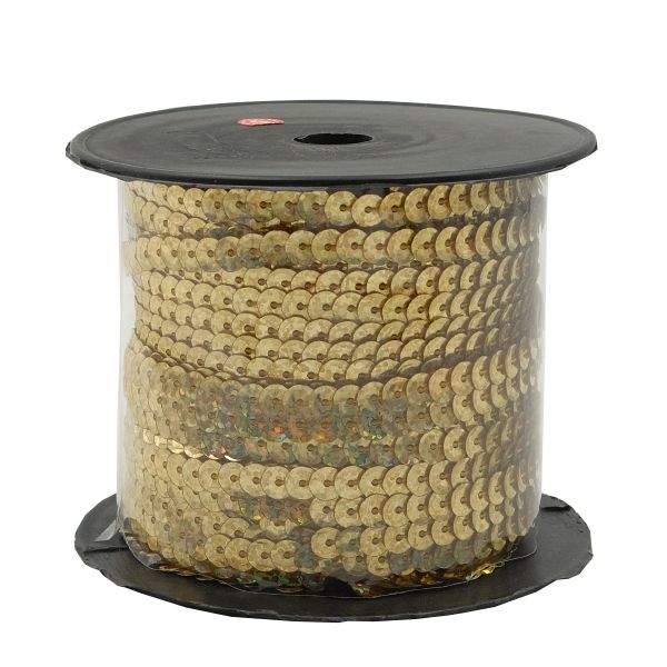 Тесьма пайетки, 6 мм, 73м (50109 светлое золото)