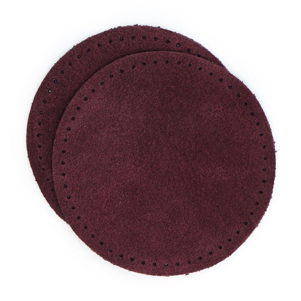Заплатки пришивные из замши, круг ⌀8см с перфорацией, 2 шт, 100% кожа, 31 бордовый, 59121