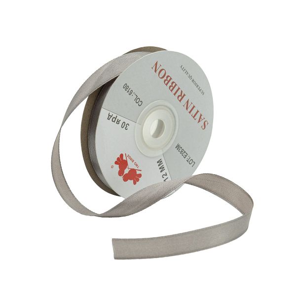 Лента атласная 1-сторонняя 12.0 мм / 27.4±2 метров, 6180 (т.серый 8140), 06, Globus