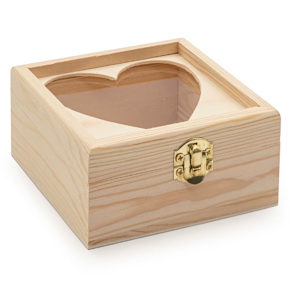 Заготовка для декорирования Шкатулка деревянная с окном в виде сердца, сосна/фанера из тополя/оргстекло, 10х10х5см