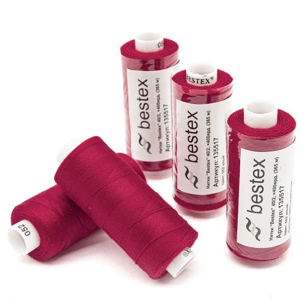 Нитки швейные бытовые Bestex 40/2, 365 м (400 ярд) / 10 кат., 052 рубиново-красный