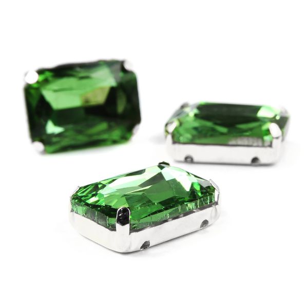 Хрустальные стразы в цапах прямоугольные (серебро) изумрудный 13х18мм, 3 штук Astra&Craft, ПЦ007НН1318