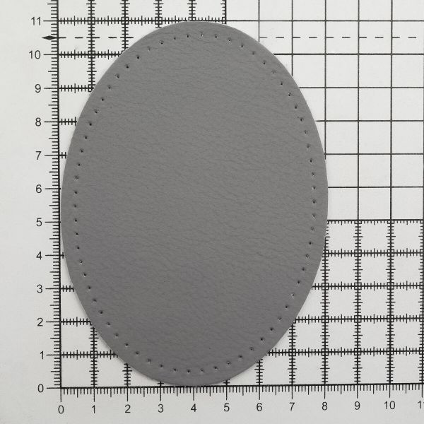 Заплатки пришивные из кожи, овал 8х10,9см с перфорацией, 2 шт, 100% кожа, 07 серый, 9124