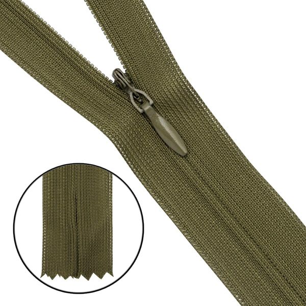 Молния потайная (скрытая) Т3 (3 мм) 1 зам., н/раз., 50 см, нейлон, F264 болотный, 10 шт