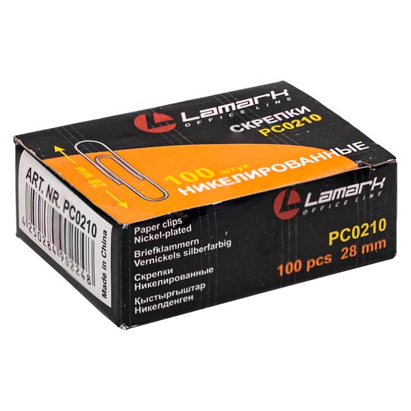 Скрепки ник. 28 мм/100 шт круглые, LAMARK210, 10 уп