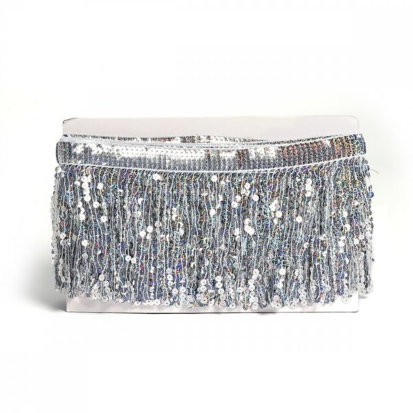 Бахрома отделочная 15.0 мм / 4.5 метра, с пайетками, TBY.11503, цв.серебро