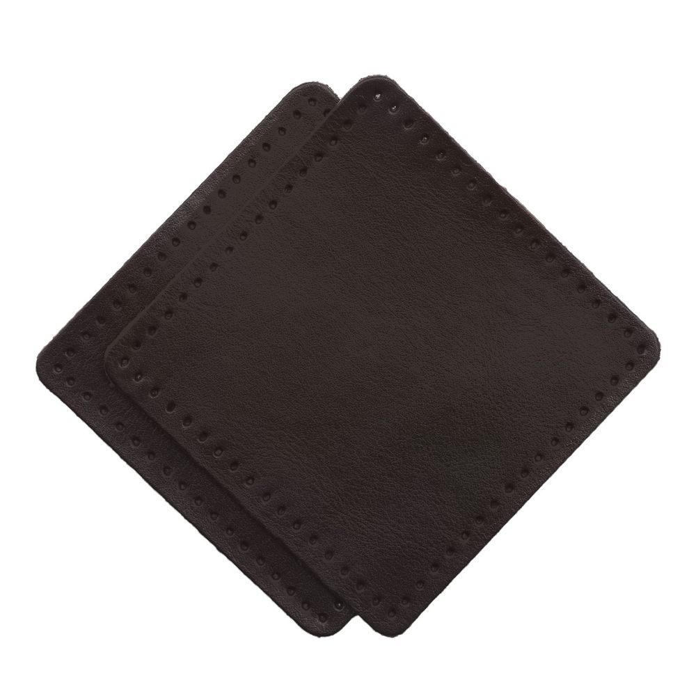 Заплатки пришивные из кожи, квадрат 8см с перфорацией, 2 шт, 100% кожа, 03 темно-коричневый, 9122