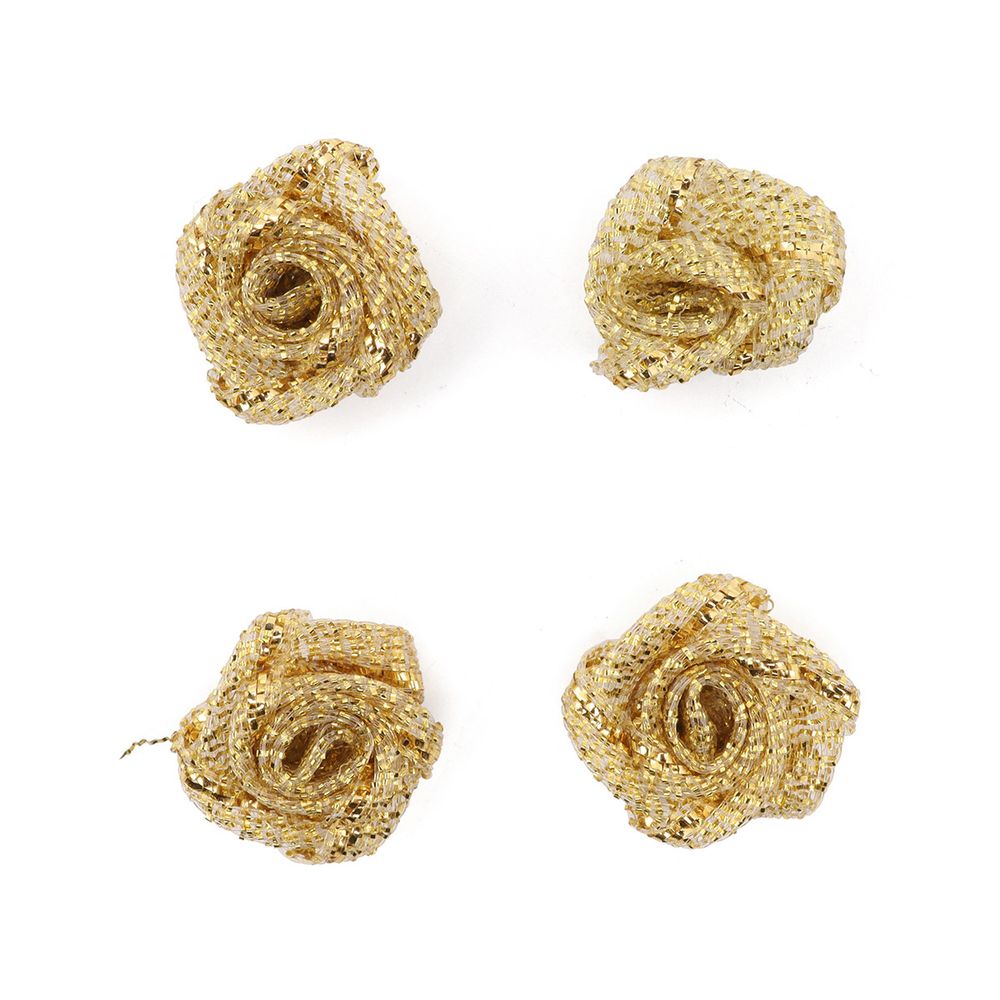 Цветы пришивные люрекс Роза 1 см, 4шт (золотой)