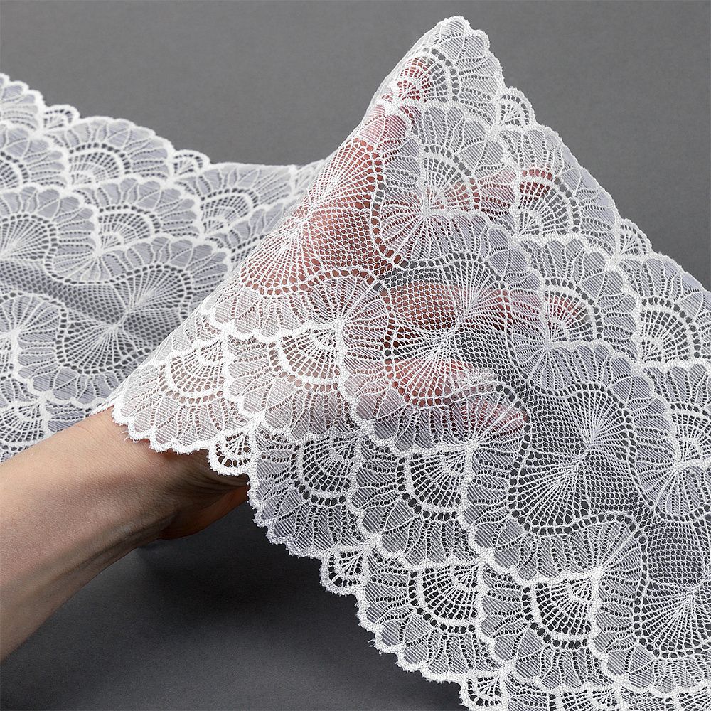 Кружево бельевое эластичное 195 мм / 10 м, цв.01 белый, Kruzhevo