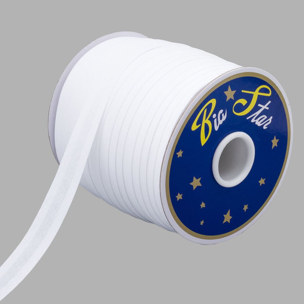 Косая бейка хлопковая 20 мм / 132±1 метра, 001 белый, 6112-0009